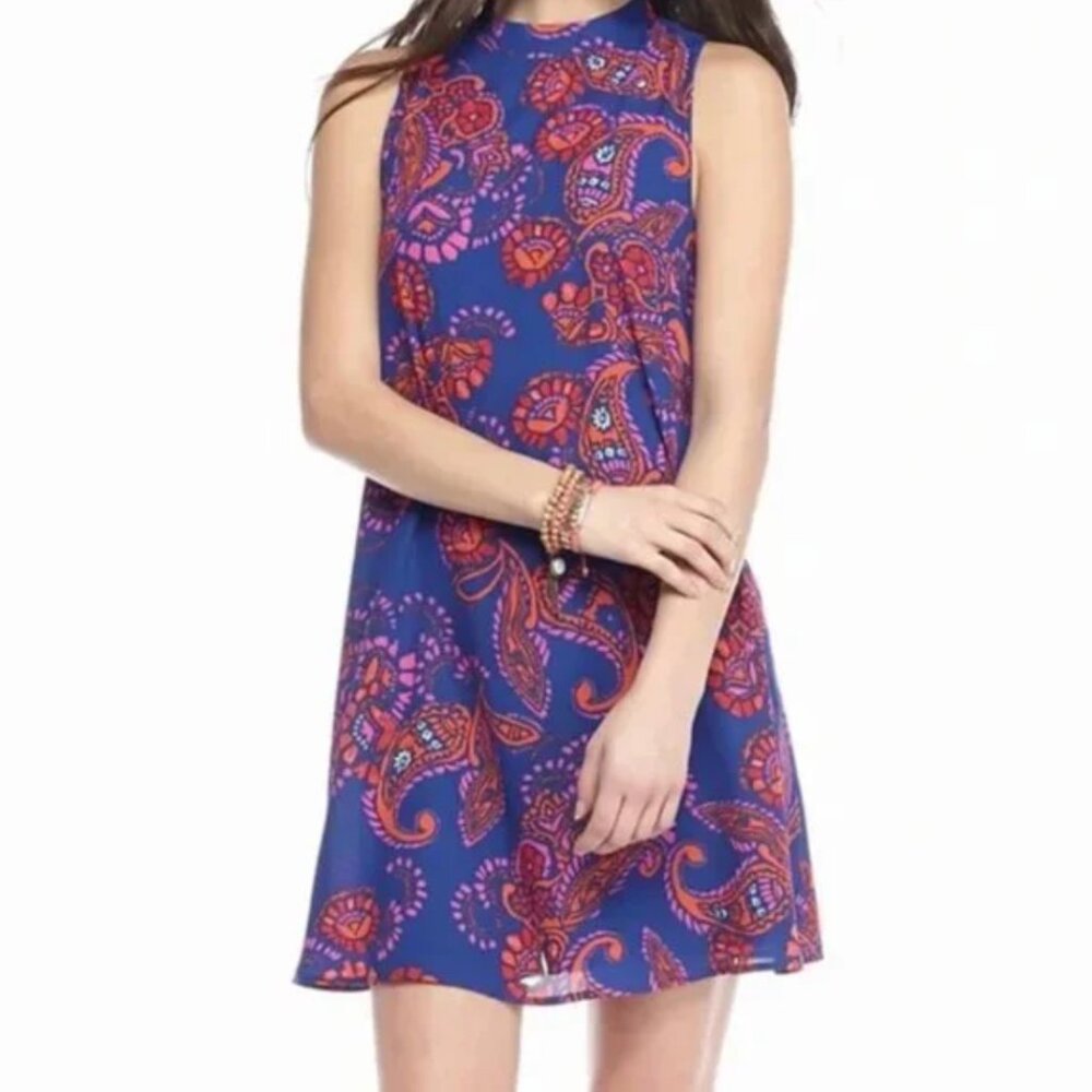 Everly Mock Neck Paisley Print Dress szM